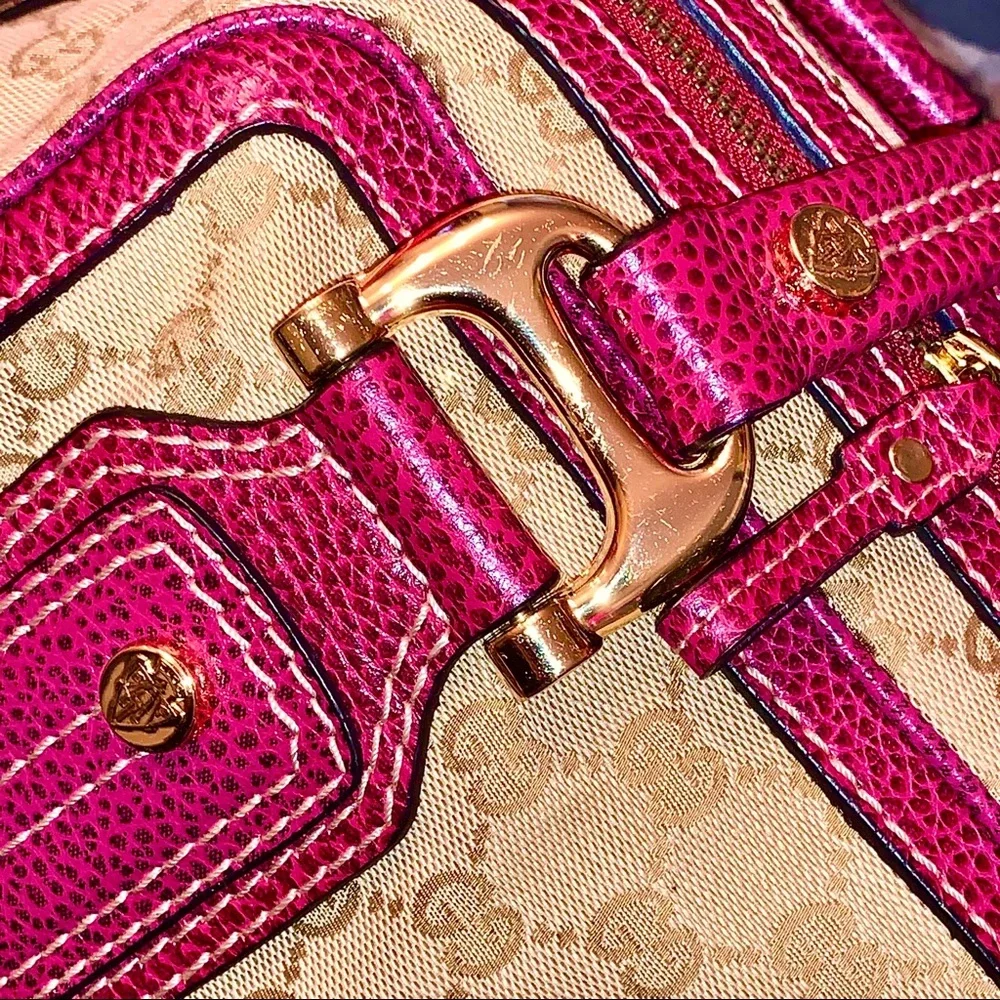 Classic Satchel Red Leather Trim & Beige Canvas